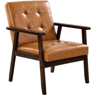 VEVOR Accent Chair Fauteuil met massief houten frame en antislippoten, gestoffeerde vrijetijdsstoelen, eetkamerstoelen met PU-leer en zacht kussen, voor woonkamer, slaapkamer, studeerkamer, kantoor