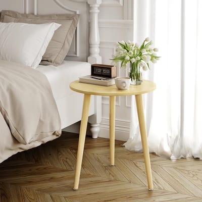 Unyqoos® Stijlvolle Ronde Houten Bijzettafel met Massief Houten Poten voor Diverse Ruimtes