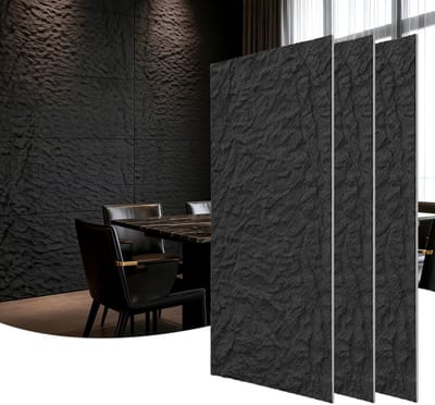 Froadp 3 stuks Plaatwerk met rotslook, 120 x 63 cm, 5 cm dik wandpanelen, PU-wandbekleding Donkergrijs
