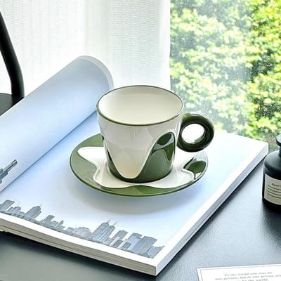 Zwart-wit Golvende Keramische Koffiekop Vlinder Set Onderglazuur Kleur Ambacht Mok Latte Kop Lichte Luxe Stijl gray