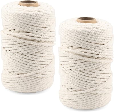 Macrame Touw 5 mm x 100 m, 4 Strengen, Natuurlijk Katoen, Ideaal voor Knutselen, Cadeauverpakkingen en Bruiloftdecoraties