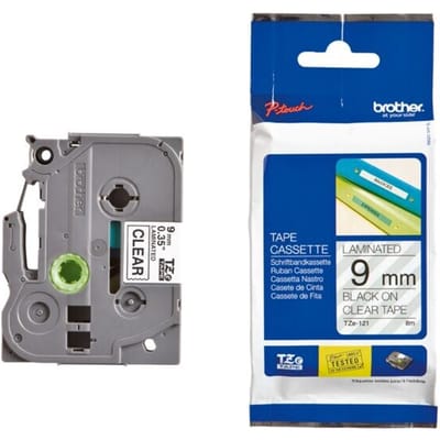 Brother lint beletteringssysteem TZe-121, 9 mm breed, kleurloos/zwart