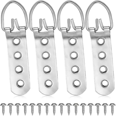 Dailygoods- Fotohanger D-vormig - 4 Stuks - Zilveren Haken - Schroeven - IJzer - Geschikt voor Zware Foto's - Haak