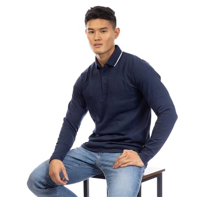 Peter Werth Herenpoloshirt met lange mouwen (Donkere marine)