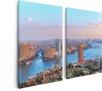 Artaza Canvas Schilderij Tweeluik De Nijl Rivier in Cairo, Egypte - 80x60 - Foto Op Canvas - Canvas Print