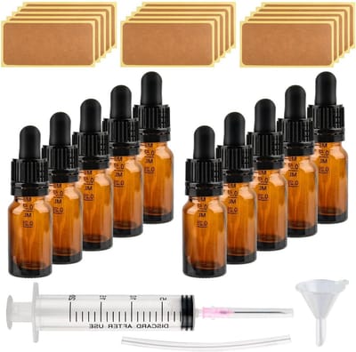 Set van 10 Glazen Flessen met Druppelaar, 10 ml, Perfect voor Essentiële Olie, Aroma's en DIY Projecten