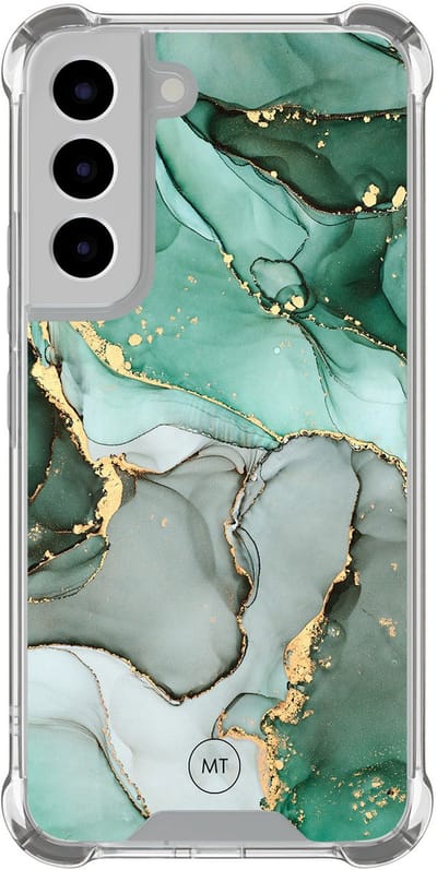 Hoesje (shockproof) geschikt voor Samsung Galaxy S22 - Marble Design - Extra sterke case - TPU/polycarbonaat - Marmer - Grijs, Groen, Transparant