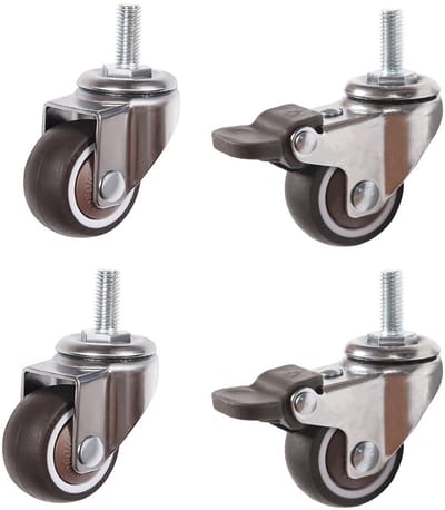 Mini meubelwielen met schroefdraad M6 - Laag profiel rubberen zwenkwielen voor meubels en wagens - Set van 4 - Draagkracht 40 kg