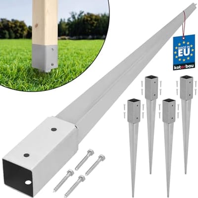 KOTARBAU® 4 stuks Paalhouder met Punt, Paalvoet, Verzinkt Staal, 75 cm, Zilver, 61 x 61 mm, Puntpaalhouder, Paalhouder voor Schutting, Tuinpalen Hout Inslag, Duurzaam