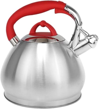 Waterkoker met Fluitje - Theeketel Roestvrij Staal - Koffie en Thee Zetten - Drievoudige Bodem - 3.4 Liter - Rood