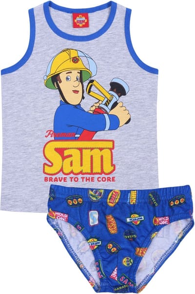 Grijs modra jongens t-shirt + broek set van Brandweerman Sam met brandslang