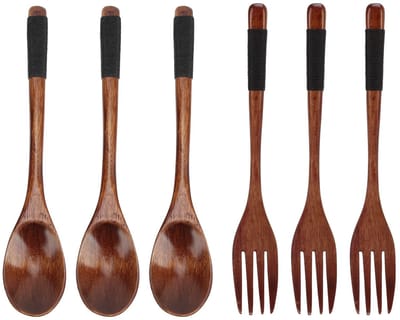 Dailygoods- Houten Lepel - Houten Vork - Kookgerei - Keukenhulpmiddel - Aziatische Gerechten - Lange Handgreep