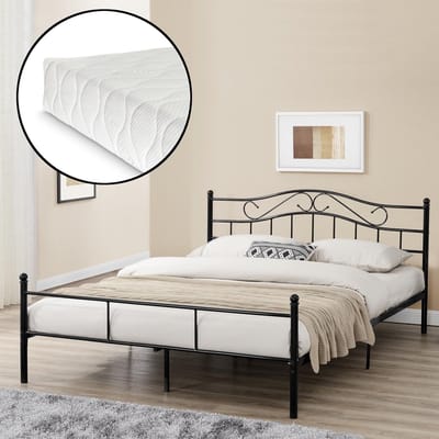 Metalen-frame bed - Florenz - Zwart met Matras - 200x180cm