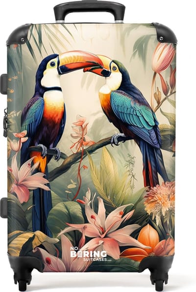 NoBoringSuitcases.com® - Koffer groot - Rolkoffer lichtgewicht - Twee toekans op een tak in de jungle - Reiskoffer met 4 wielen - Grote trolley XL - 20 kg bagage