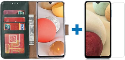 Hoesje Geschikt Voor Samsung Galaxy a12 hoesje bookcase groen - Hoesje Geschikt Voor Samsung Galaxy a12 hoesje - 1x Hoesje Geschikt Voor Samsung Galaxy a12 screenprotector screen protector