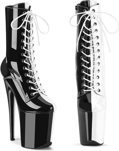 Pleaser - FLAMINGO-1040TT Plateau Laarzen, Paaldans schoenen - US 5 - 35 Shoes - Zwart/Wit