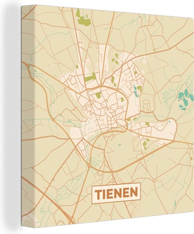 Canvas Schilderij Kaart - Tienen - Plattegrond - Stadskaart - 20x20 cm - Wanddecoratie