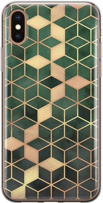 Leuke Telefoonhoesjes - Hoesje geschikt voor iPhone Xs - Groen kubus - Soft case - TPU - Print / Illustratie - Groen