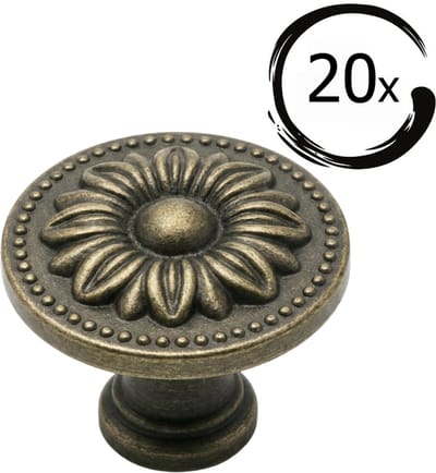By MJM - Kastknoppen Orleans Brons Set 20 stuks Ø 31mm Knoppen voor keukenkast - deurknopjes - Meubelknoppen / Kastknoppen brons