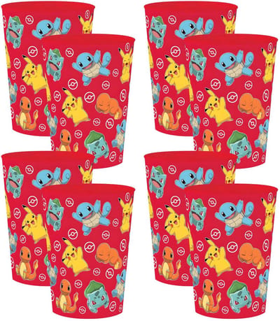 Pokémon thema drinkbeker - 8x - rood - kunststof - 250 ml - onbreekbaar - kinder bekers
