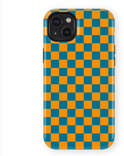 Design Hoesje geschikt voor iPhone 14 Plus | Geschikt Voor Mag | Tiny Squares Checkered Print | Backcover geschikt voor iPhone 14 Plus Petrol Pop