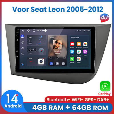 Awesafe 8-Core V1PRO 4+64GB Autoradio - Geschikt Voor Seat Leon 2005 t/m 2012 - Draadloze Carplay Android Auto - Touchscreen - GPS Navigatie 4G WiFi - Bluetooth Radio - 2005 2006 2007 2008 2009 2010 2011 2012