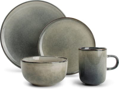 Salt & Pepper Serviesset Meridian - Groen/Blauw - 16-delig voor 4 personen - Dinerborden, ontbijtborden, kommen en bekers - Modern design - Keramiek - Tafelservies - Keuken accessoires