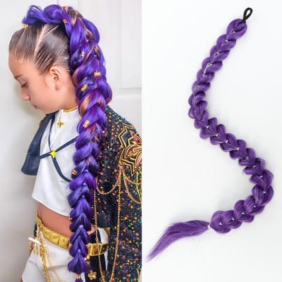 Paarse Heksenjacht Groep Cosplay Anime Pruik Met Dezelfde Hoofdband Gouden Draad Paardenstaart Pruik Vlecht 32inches purple