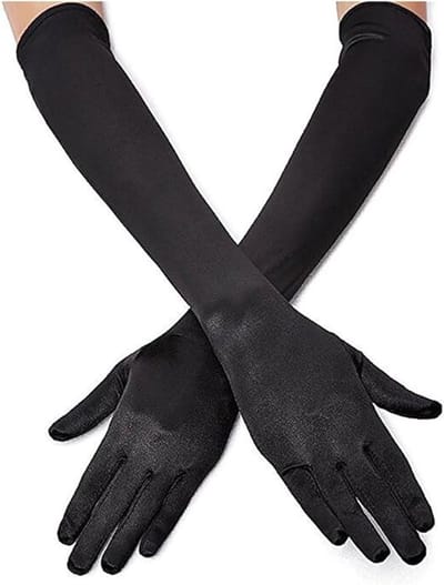 Ulisem - Lange satijnen operahandschoenen voor dames - aren 20-stijl – ellebooglengte - geschikt voor kostuums, bruidsmode en avondjurken - 53 cm - zwart