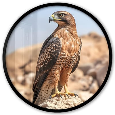 Poster in lijst Rond - Fotolijst 40x40 cm - Posters - Valk - Vogel - Rots - Macht - Ronde posterlijst zwart - Decoratie - Wanddecoratie woonkamer - Muurdecoratie slaapkamer