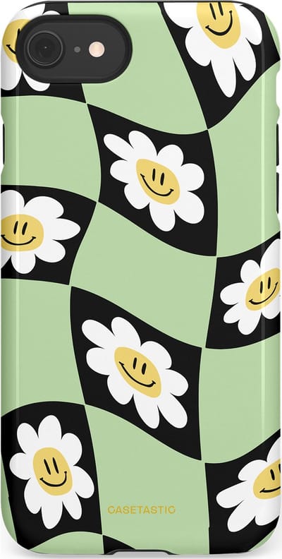 Casetastic hoesje geschikt voor Apple iPhone SE / Apple iPhone 7 / Apple iPhone 8 - Dubbellaagse bescherming - Golvende madeliefjes - Fashion Case - Mintgroen Zwart Wit Beige