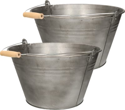 Mega Collections Emmer/plantenpot/bloempot - 2x - zink - mat zwart - D32 x H18 cm