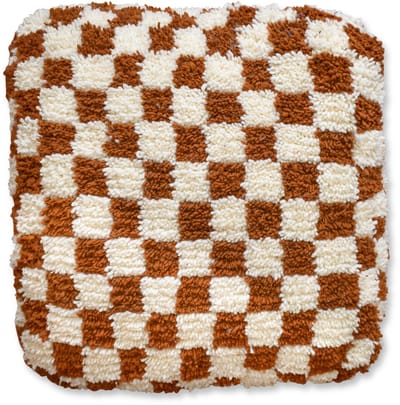 Poufs&Pillows geblokt vloerkussen - handgeweven terracotta & wit kussen - 100 % wol - 60x60x20 cm - gevuld geleverd - vervaardigd uit natuurlijke materialen, - palletkussen