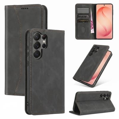 Podec Hoesje met Pasjeshouder geschikt voor Samsung Galaxy S26 Ultra - Zwart -Telefoonhoesje - Anti-Shock - Bookcase Cover met 1x Screenprotector