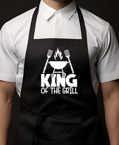 Keukenschort Zwart | 65x90cm | KING OF THE GRILL | 100% katoen | Schort / Keukenschorten | Verjaardags cadeau | BBQ - VADERDAG - MOEDERDAG - Met tekst