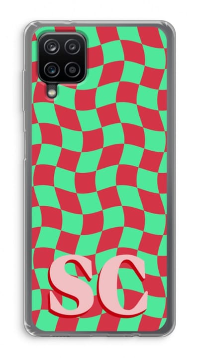 Gepersonaliseerd - Case Company® - Hoesje geschikt voor Samsung Galaxy A12 hoesje - Grid Monogram - Soft Cover Telefoonhoesje - Bescherming aan alle Kanten en Schermrand