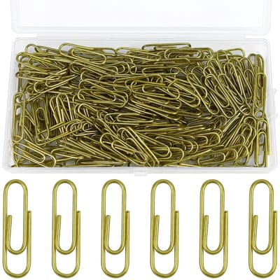 Paperclips, goud, 210 stuks paperclips, kleine set, 28 mm, paperclips, ovaal motief, paperclips, antiek brons, metaal, voor kantoor, klaslokaal, documentenklem