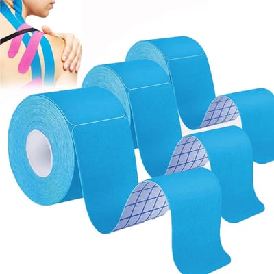 Kinesiologie Tape prefabriceerd,3 rollen 5cmX5M waterdichte elastische spieren, training tape, knieën, schouders en ellebogen（bluaw）
