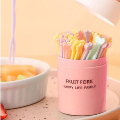 50 stks/set Fruit Vork Cake Dessert Voedsel Fruit Pick Kinderen Snack Mini Party Festival Servies Decoratie Plastic Tandenstoker roze
