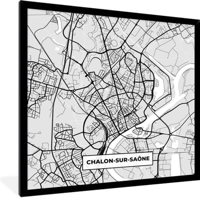 Fotolijst incl. Poster - Stadskaart - Frankrijk - Kaart - Chalon-sur-Saône - Plattegrond - 40x40 cm - Posterlijst