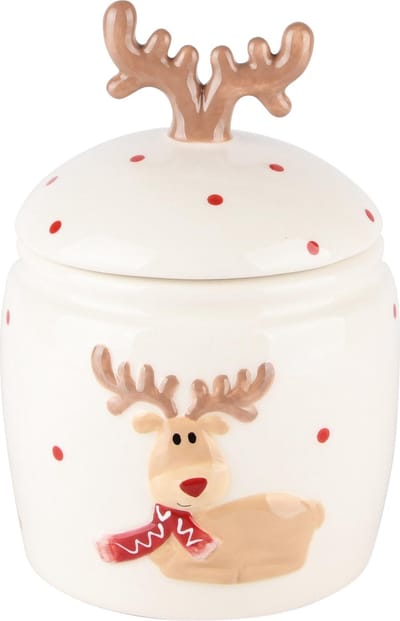 Dekoratief | Bewaarpot m/rendier, wit, keramiek, 12x12x17cm | A235203