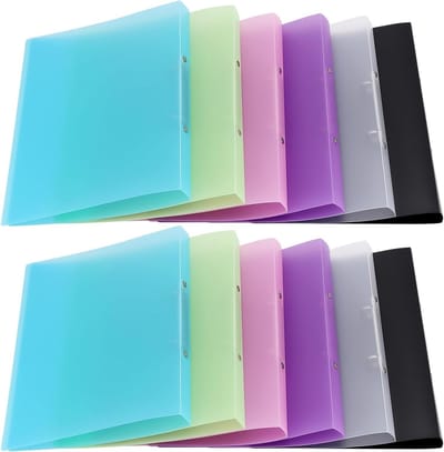 12 Stuks A4 Ringbinders, 2 O-Ring, Flexibele Plastic Mappen voor Documenten, Multikleurige Organizers voor School, Thuis en Kantoor