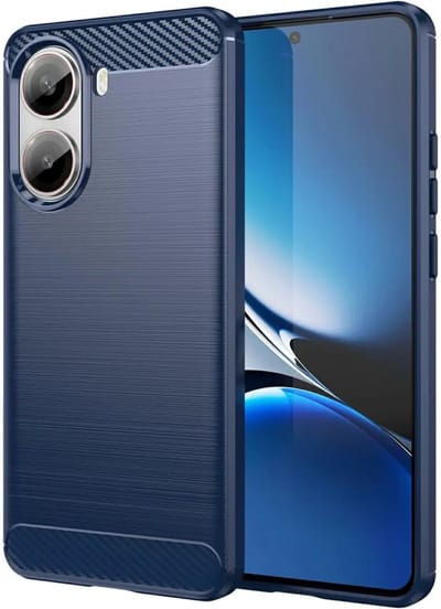 Geborsteld TPU Hoesje Geschikt voor Xiaomi Poco X7 Pro | Beschermhoes | Back Cover | Flexibel TPU | Stijlvol Carbon | Dun | Blauw