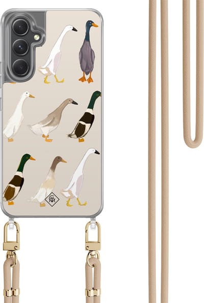 Casimoda® hoesje met koord - Geschikt voor Samsung A34 - Duck Life - Afneembaar koord - TPU/polycarbonaat - Bruin/beige