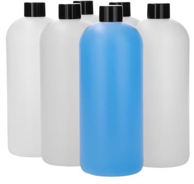 6 x 1000 ml ronde fles HDPE naturel + Schroefdop zwart - BPA Vrij - Niet Breekbaar - Plastic Flesjes Navulbaar - Met Dop - Lege Flessen - 6 stuks.