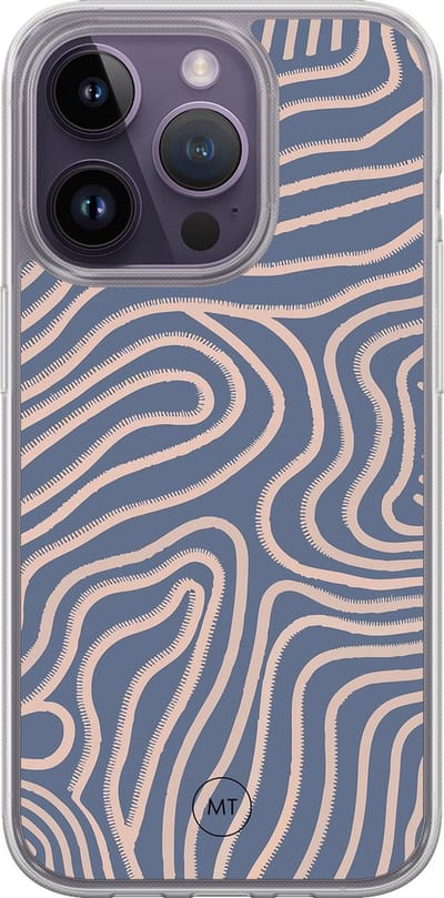 Hybride hoesje geschikt voor iPhone 14 Pro - Flowing lines - Extra bescherming - Luxe beschermhoes - TPU case - Transparant, Paars - Mooie Telefoonhoesjes