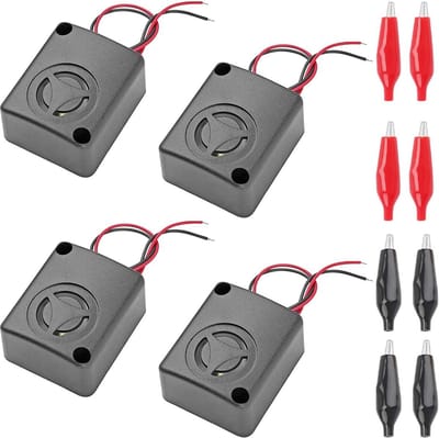 4 stks Zwarte Mini Piezo Alarm Sirene 12 V DC 110dB Verzekering Antidiefstal HighDecibel Vierkante Shell Actieve Zoemer Alarm met alligator clip voor Auto Kluizen