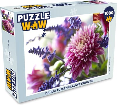 Puzzel Dahlia tussen blauwe druiven - Legpuzzel - Puzzel 1000 stukjes volwassenen