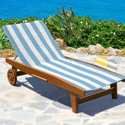 Beautissu Ligbed Handdoek 75x200 cm Cassis – 100% Katoen Handdoek voor Ligstoel met Antislip Kap 15 cm, Hoes voor Zonnebed Tuin, Strand of Zwembad, Zacht en Absorberend, Blauw Gestreept