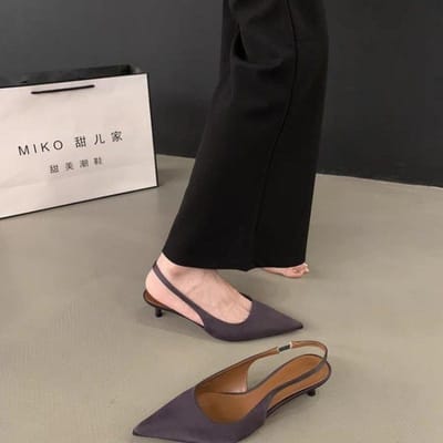 Damesschoenen Slingbacks Dames Hoge Hakken Beknopte Jurk Pumps Dames Puntneus Lage Dunne Hak Instapper Plus Size Sandalen 35